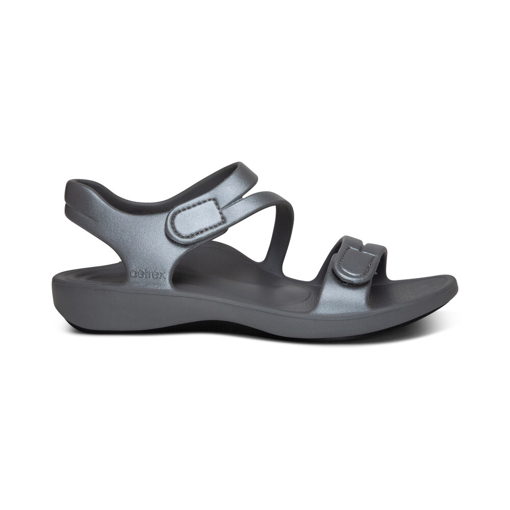 Aetrex Women's Jillian Sport Water-Friendly Sandals - Grey | USA 7GD5MW9